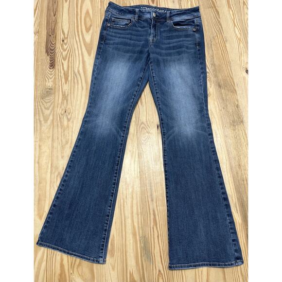 American Eagle Kick Boot Jeans Womens 10 Blue Stretch Dark Wash Denim 31x31 - Picture 1 of 7